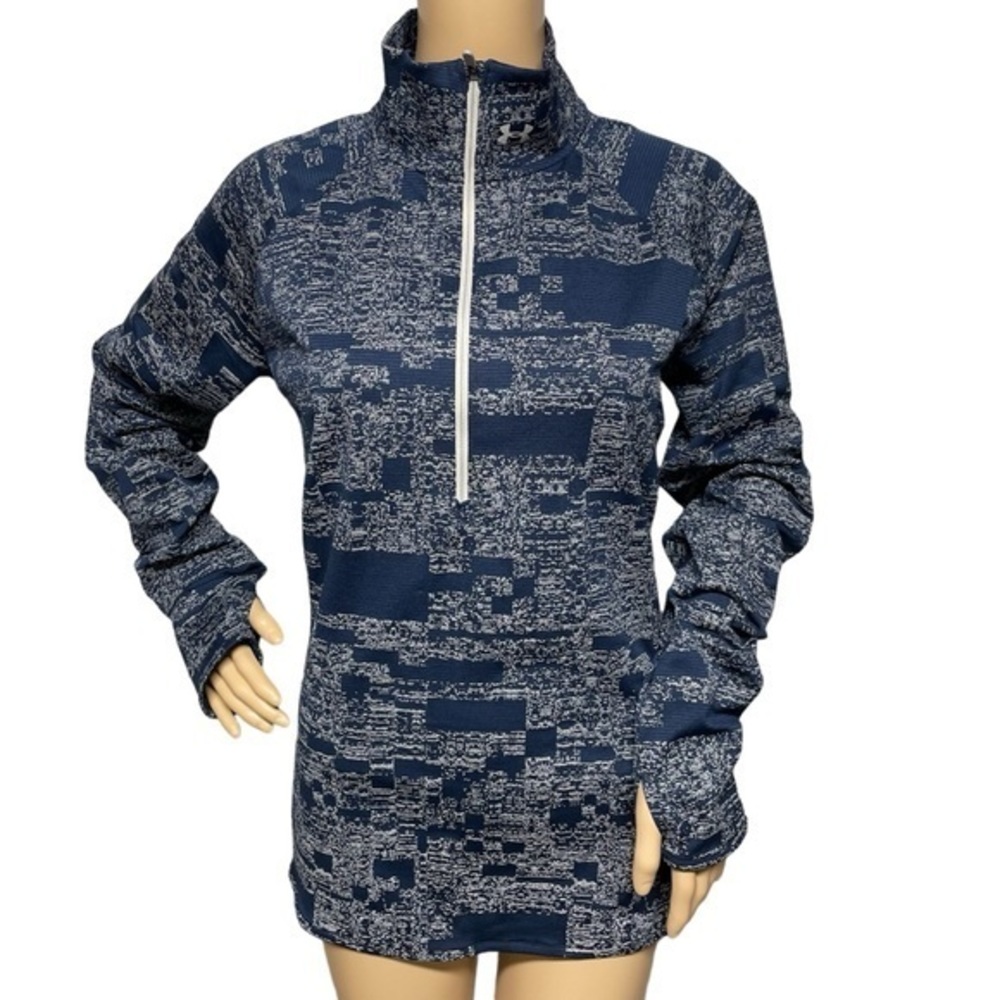 Under Armour Women’s Blue L Mileage Printed Fitted 1/2 Zip Pullover in EUC